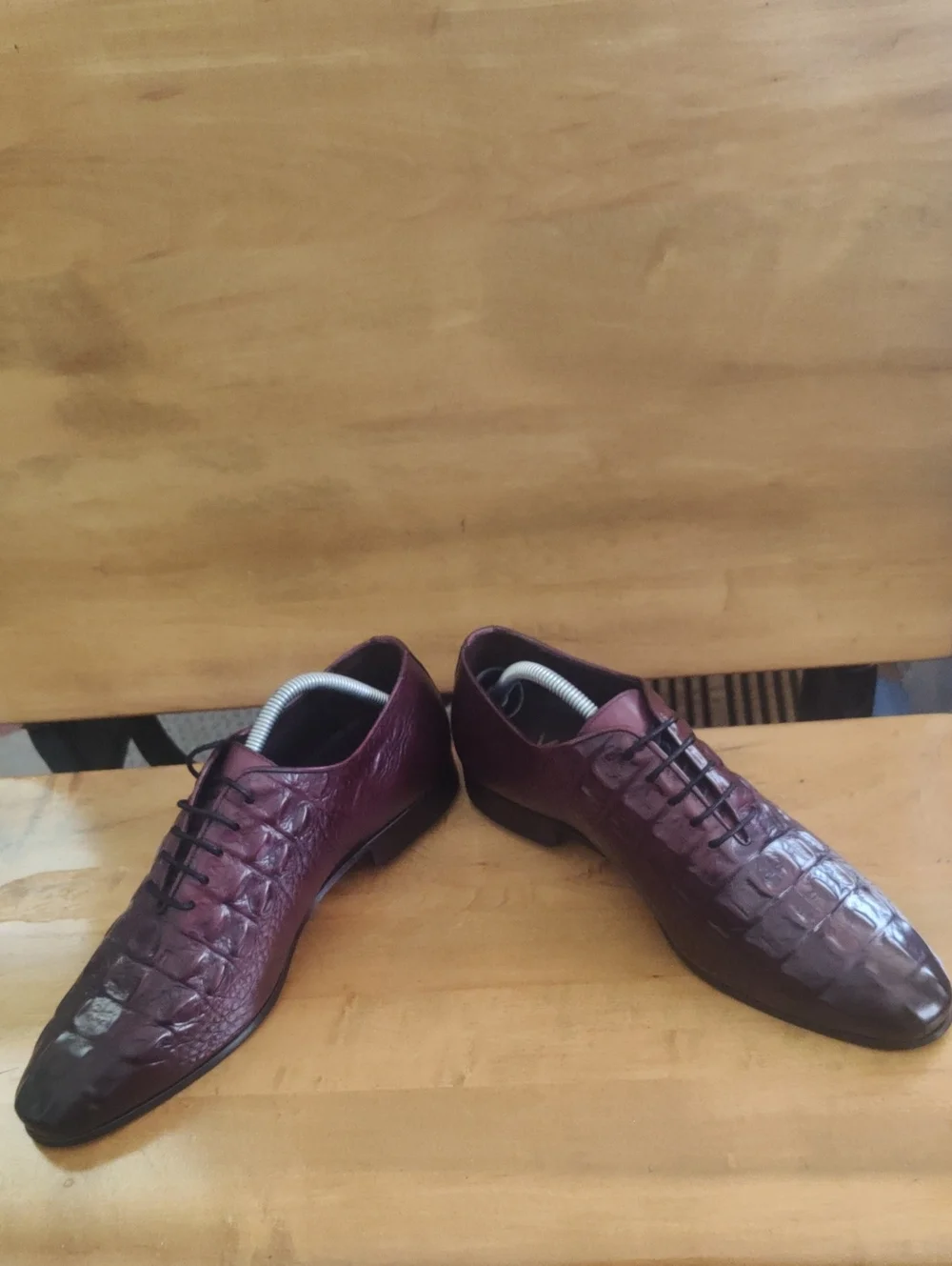 Ntw Vinci The Randor Burgundy Hand Painted Croc Embossed Leather Oxford Size 42